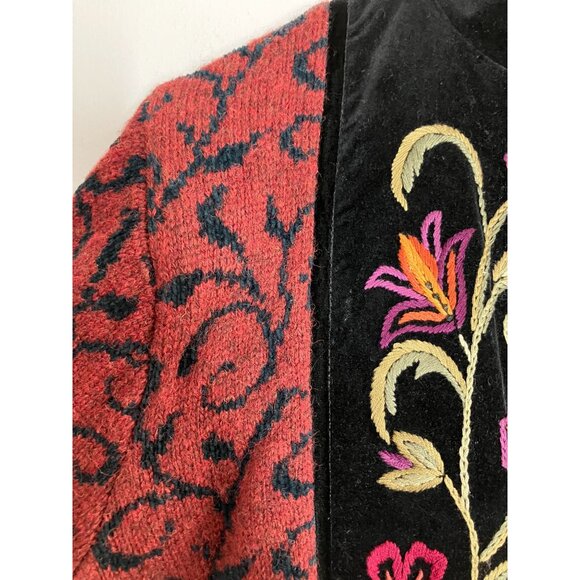 Icelandic Design Embroidered Floral Wool Blend Velvet Trim Womens Medium - Picture 4 of 8